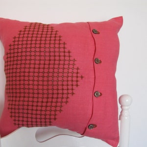 hand-embroidered linen decorative pink pillow
