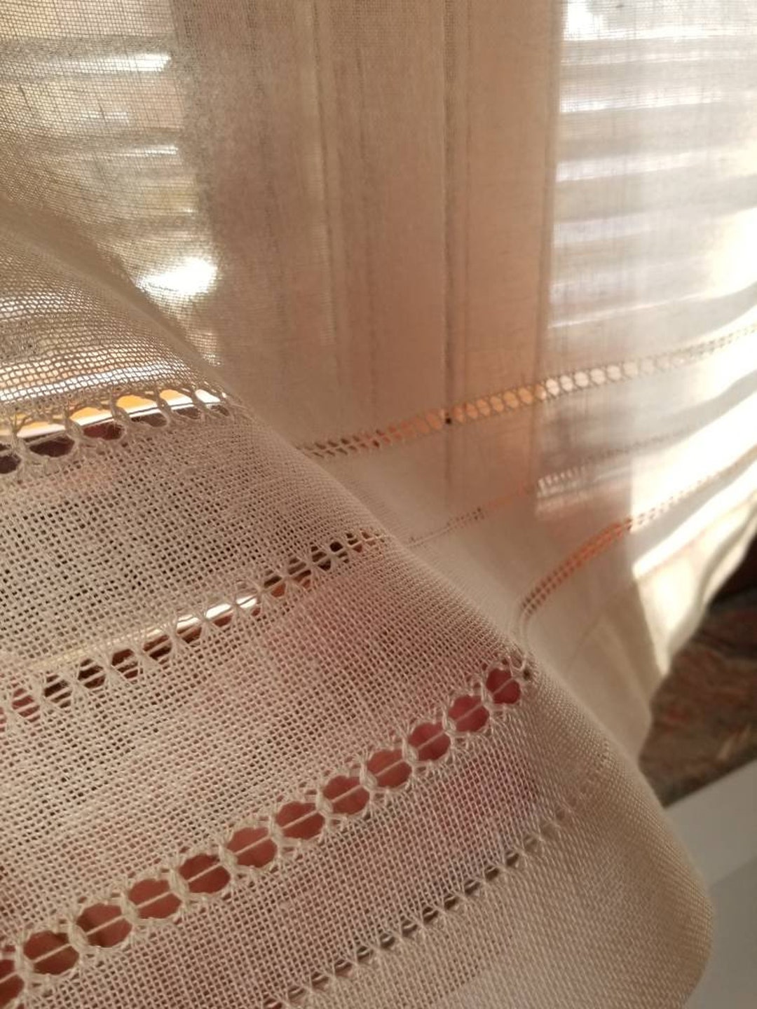 Sheer Linen Curtain, Sheer Linen Valance, Privacy Curtain, Embroidered ...