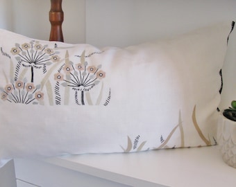 Pillow design of pure linen, white decorative pillow embroidered by hand cream 40x70 cm.