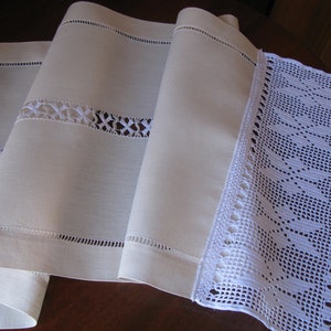 linen table runner beige,linen table runner with crochet edges,embroidered table runner,custom table runner,hemstitched by hand table runner