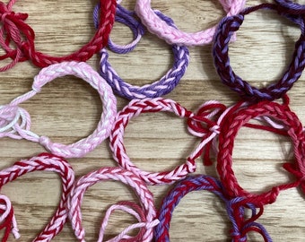 Set 10 or 20 Yarn Braid Bracelets Handmade on a Lucet Loom by Padma Bella