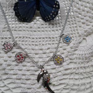 Toucan Bird And FLower Necklace