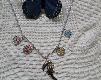Toucan Bird And FLower Necklace
