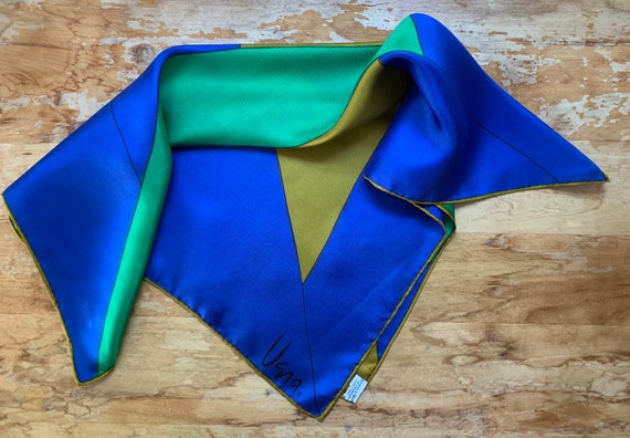 Vintage Vera Silk Abstract Scarf Blue Green And G… - image 2