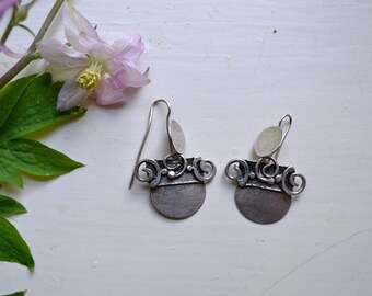 Handsome Vintage Sterling Silver Swinging Medieval Inspired Hand Made Pierced Earrings