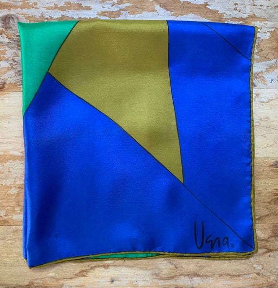 Vintage Vera Silk Abstract Scarf Blue Green And G… - image 1