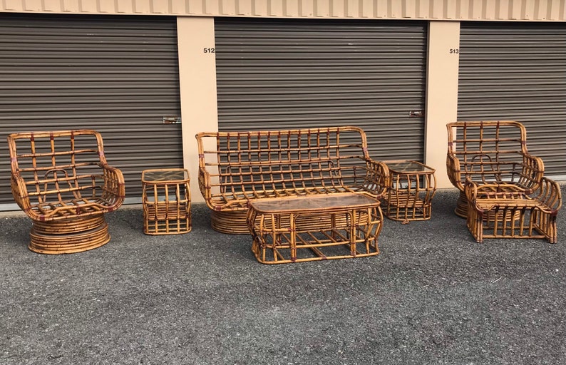 Vintage Rattan Living Room Set Etsy
