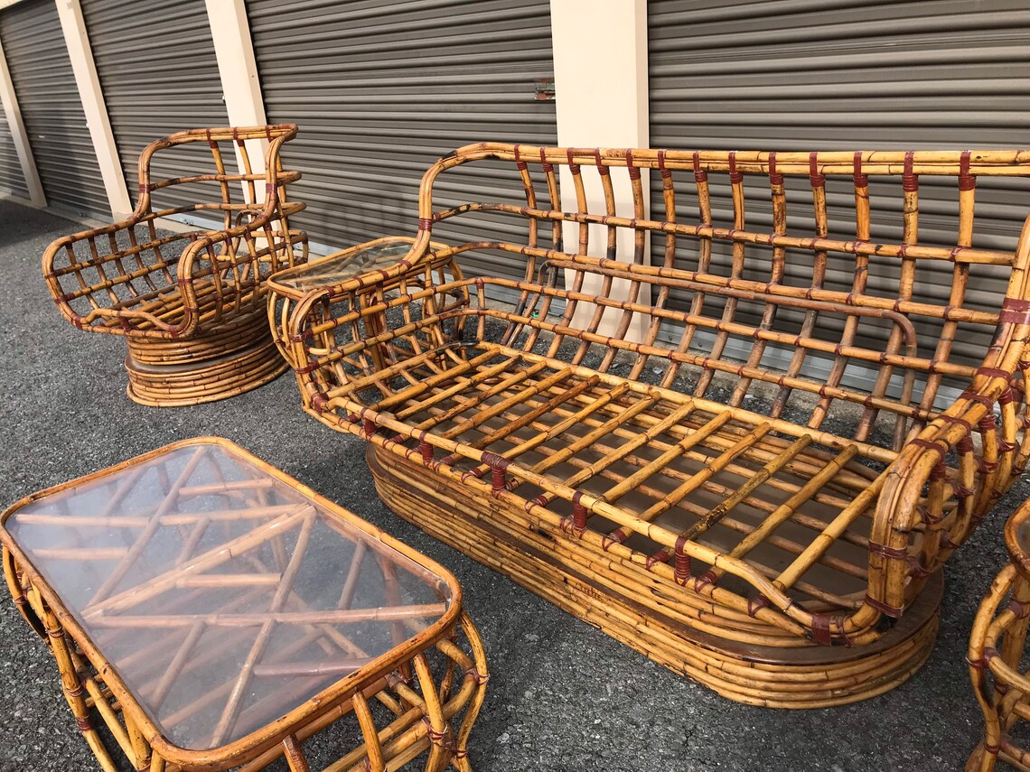 Vintage Rattan Living Room Set Etsy