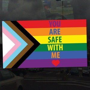 You Are Safe With Me Progress Pride Flag LGBTQ POC Transgender Flag - Vibrant Color Vinyl Decal Sticker