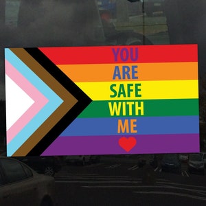 You Are Safe With Me Progress Pride Flag LGBTQ POC Transgender Flag Vibrant Color Vinyl Decal Sticker image 1