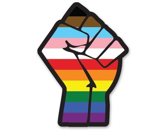 Resist Fist Inclusive LGBTQ Pride Flag LGBTQ POC Transgender Flag - Vibrant Color Vinyl Decal Sticker