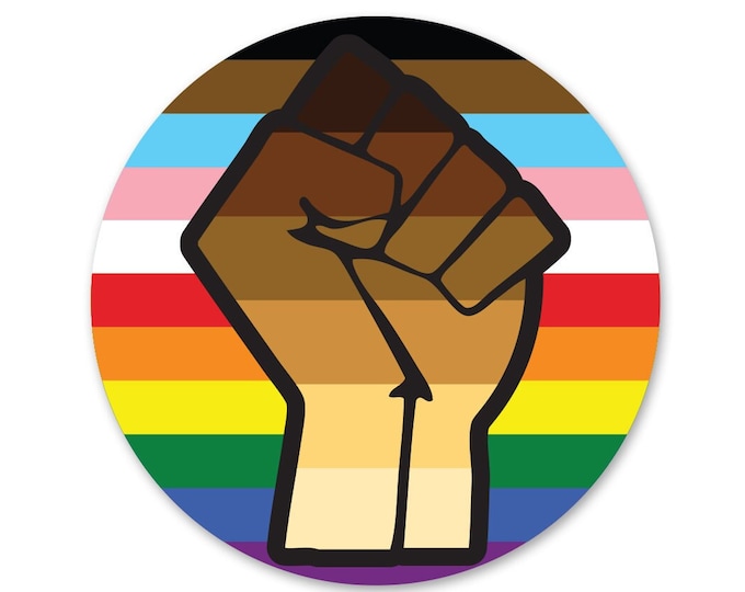 Inclusive Pride Flag Resist Fist BLM LGBTQ POC Transgender Flag Circle - Vibrant Color Vinyl Decal Sticker