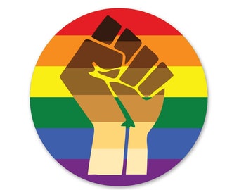 Resist Fist BLM Rainbow Pride Flag LGBTQ POC Circle - Vibrant Color Vinyl Decal Sticker