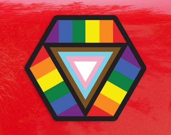Hexagon Safe Space Progress Pride Flag LGBTQ POC Transgender Flag - Vibrant Color Vinyl Decal Sticker