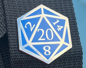 Blue and Silver D20 Dice DnD Enamel Pin Lapel Pin