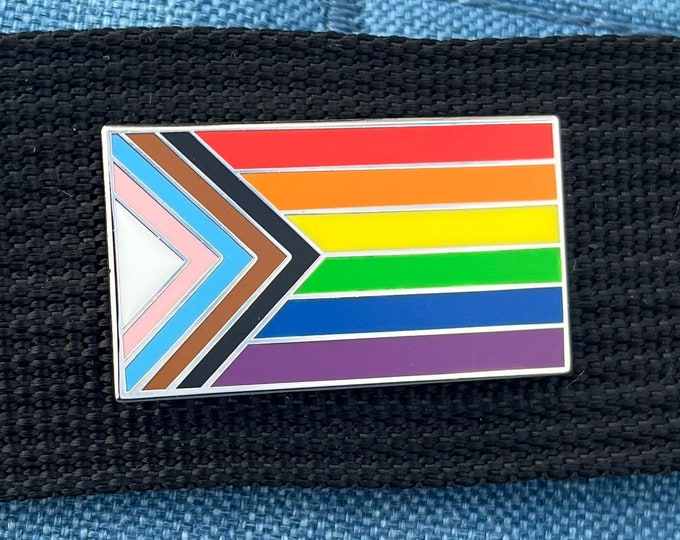 Progress Pride Flag Pin – LGBTQ+ POC & Transgender Pride Enamel Lapel Pin for Jackets, Bags and Hats