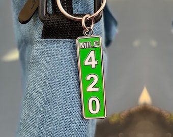 Mile Marker 420 Highway Sign - Marijuana Weed Pride Symbol - 1.75 inch Metal Enamel Keychain with Keyring