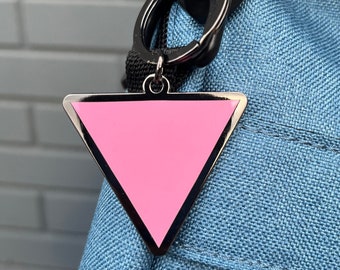 Pink Triangle - Gay and Lesbian LGBTQ Support Pride Symbol - 2 inch Enamel Keychain with Keyring