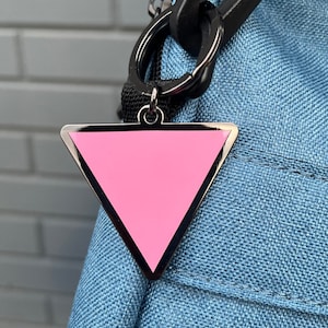 Pink Triangle - Gay and Lesbian LGBTQ Support Pride Symbol - 2 inch Enamel Keychain with Keyring