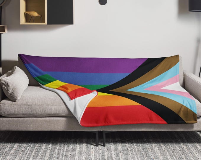 Progress Pride Flag Throw Blanket - Available in Two Sizes