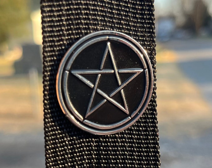 Black and Silver Pentagram Enamel Pin – 1.25 inch Occult Lapel Pin or Fabric Accessory