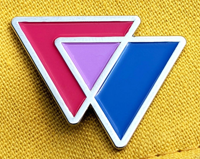 Featured listing image: Bisexual Flag Triangle Blue Pink and Lavender Biangles Bi Triangles - Enamel Lapel or Fabric Pin