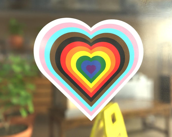 Groovy Inclusive Pride Heart - Vibrant Static Cling Window Cling - Indoor and Outdoor!