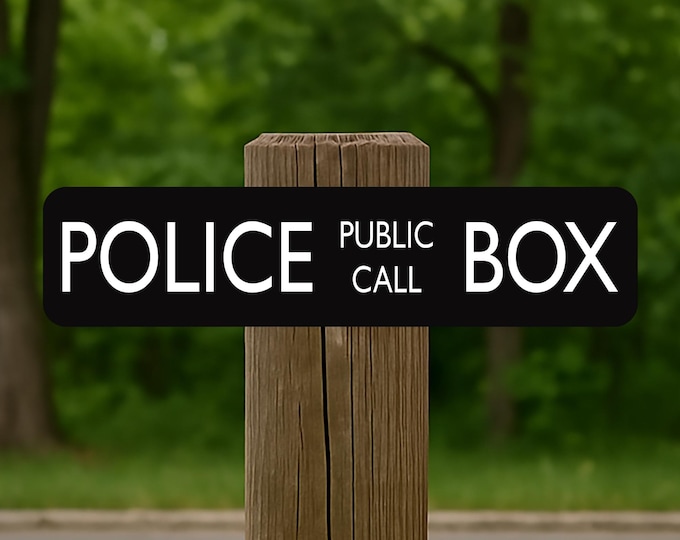 Police Telephone Box Sign – 4x17 Inch Aluminum Public Call Box Door Sign for Props and Decor