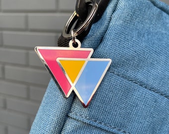 Pansexual Flag Triangles Pink Yellow and Blue LGBTQ Support Pride Symbol - 1.75 inch Enamel Keychain with Keyring