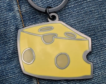 Cheddar Slice Yellow Cheese 2 inch Metal Keychain with Keyring