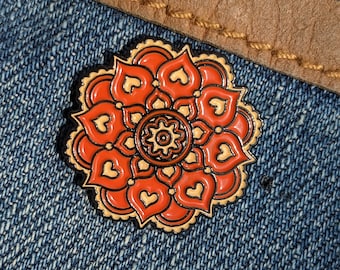 Floral Heart Mandala Orange and Beige Flower - 1 inch Enamel Pin