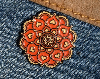 Floral Heart Mandala Orange and Beige Flower - 1 inch Enamel Pin