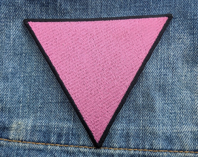 Pink Triangle - Gay and Lesbian LGBT Support Pride Symbol - 4 inch Iron-on Embroidered Patch