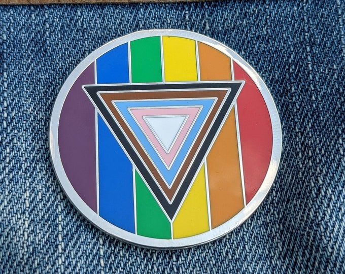 Safe Space Progress Pride Flag Enamel Pin – LGBTQ POC Transgender Flag Lapel or Fabric Pin