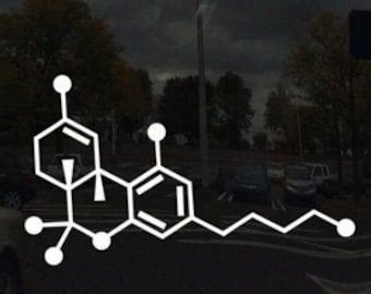 THC Tetrahydrocannabinol Cannabis Chemical Compound Skeletal Formula Vinyl Car Decal Sticker Custom Colors and Sizes Available