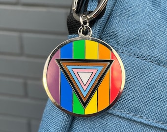 Safe Space Progress Pride Flag LGBTQ POC Transgender Flag - 1.75 inch Enamel Keychain With Keyring