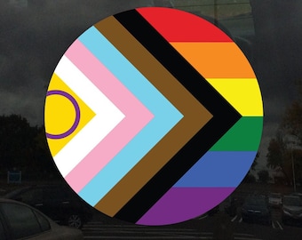 Circle 2021 Intersex Inclusive Progress Pride Flag LGBTQIA+ POC Transgender Flag - Vibrant Color Vinyl Decal
