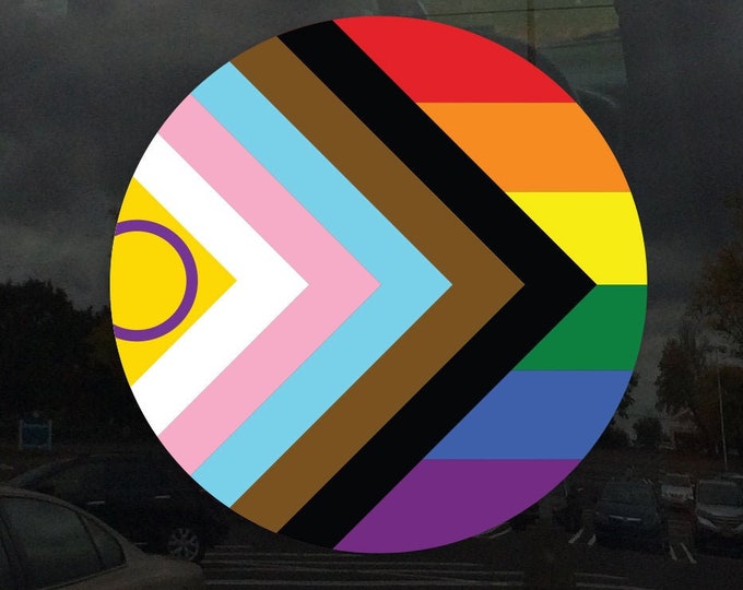 Circle 2021 Intersex Inclusive Progress Pride Flag LGBTQIA+ POC Transgender Flag - Vibrant Color Vinyl Decal