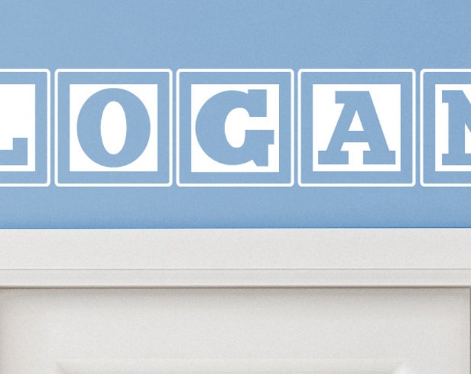 Logan Baby Block Name Bedroom Closet Door - 30 Inch Wide Wall Vinyl Decal Decorative Art