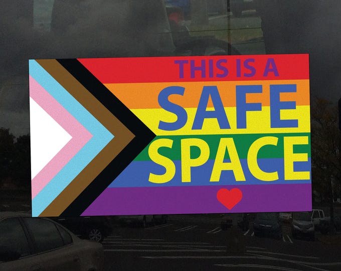 This is a Safe Space Progress Flag LGBTQ POC Transgender Flag - Vibrant Color Static Cling Window Cling - Use Indoor and Outdoor!