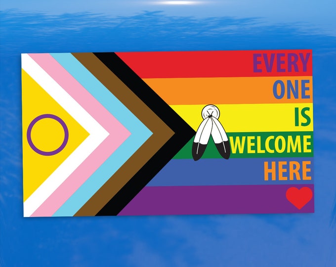 Two Spirit Everyone is Welcome Intersex Inclusive Progress Pride Flag LGBTQIA+ POC Transgender Flag - Vibrant Color Vinyl Decal