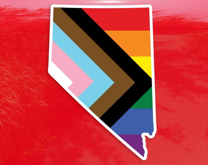 Nevada State Shape Progress Pride Flag LGBTQ POC Transgender Flag - Vibrant Color Vinyl Decal Sticker