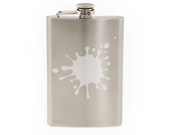 Art Icon #4 - Ink Paint Splash Splat Dripping Painting - Etched 8 Oz Stainless Steel Flask