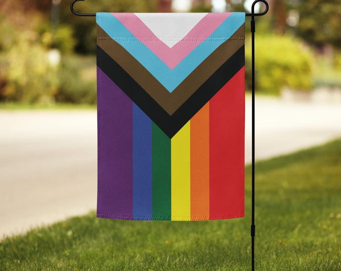 Progress Pride Garden Flag – LGBTQ+, POC, Transgender Flag, 12 x 17 Inch – Vibrant Outdoor Decor for Yard and Garden
