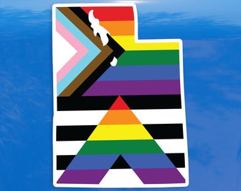 Utah State Shape Ally Flag Combo Progress Pride Flag LGBTQ POC Transgender Flag - Vibrant Color Vinyl Decal Sticker