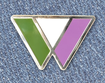 Genderqueer Pride Flag Triangle Enamel Pin – Lavender, White, and Green Lapel Pin for Jackets, Bags, and Accessories