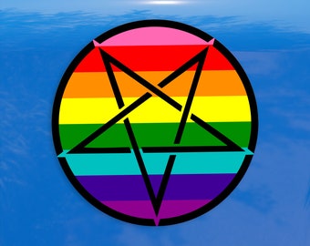 Inverted Pentagram Classic Rainbow Pride Flag LGBTQ Flag - Vibrant Color Vinyl Decal Sticker