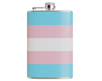 Transgender Pride Flag Printed Vinyl Wrapped 8 Ounce Stainless Steel Flask