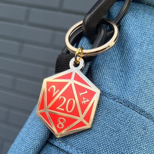 Red and Gold D20 Dice DnD Enamel Keychain with Keyring image 4
