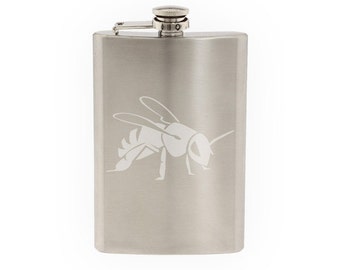 Insect Biology - Honey Bumble Bee Version 2 Etched 8 Oz Stainless Steel Flask